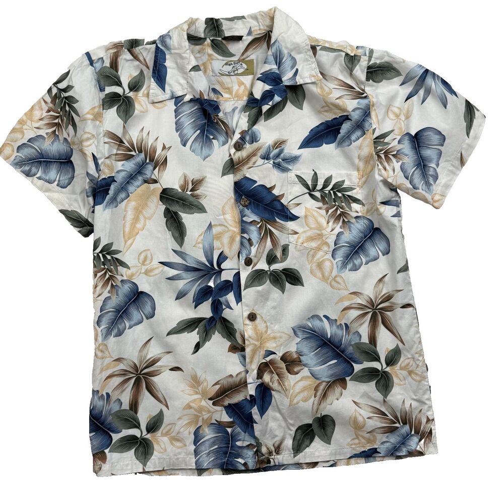Vintage High Surf Hawaiian Aloha Shirt Tropical Palm Leaf Cotton Y2K 90s‎ Medium